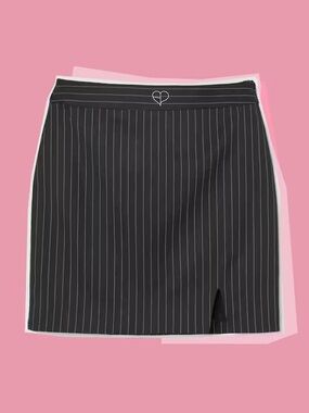 H&M x BLACKPINK Black Pinstripe Mini Skirt with Heart Waist Accent
